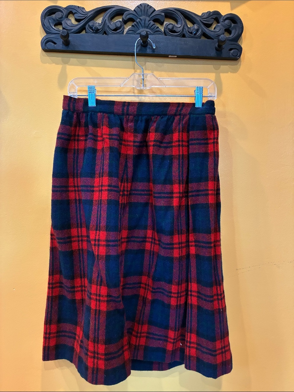 Plaid Midi Skirt in Red and Navy